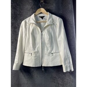 White House Black Market White Cropped Moto Jacket‎ Lace Up Back Studded Details